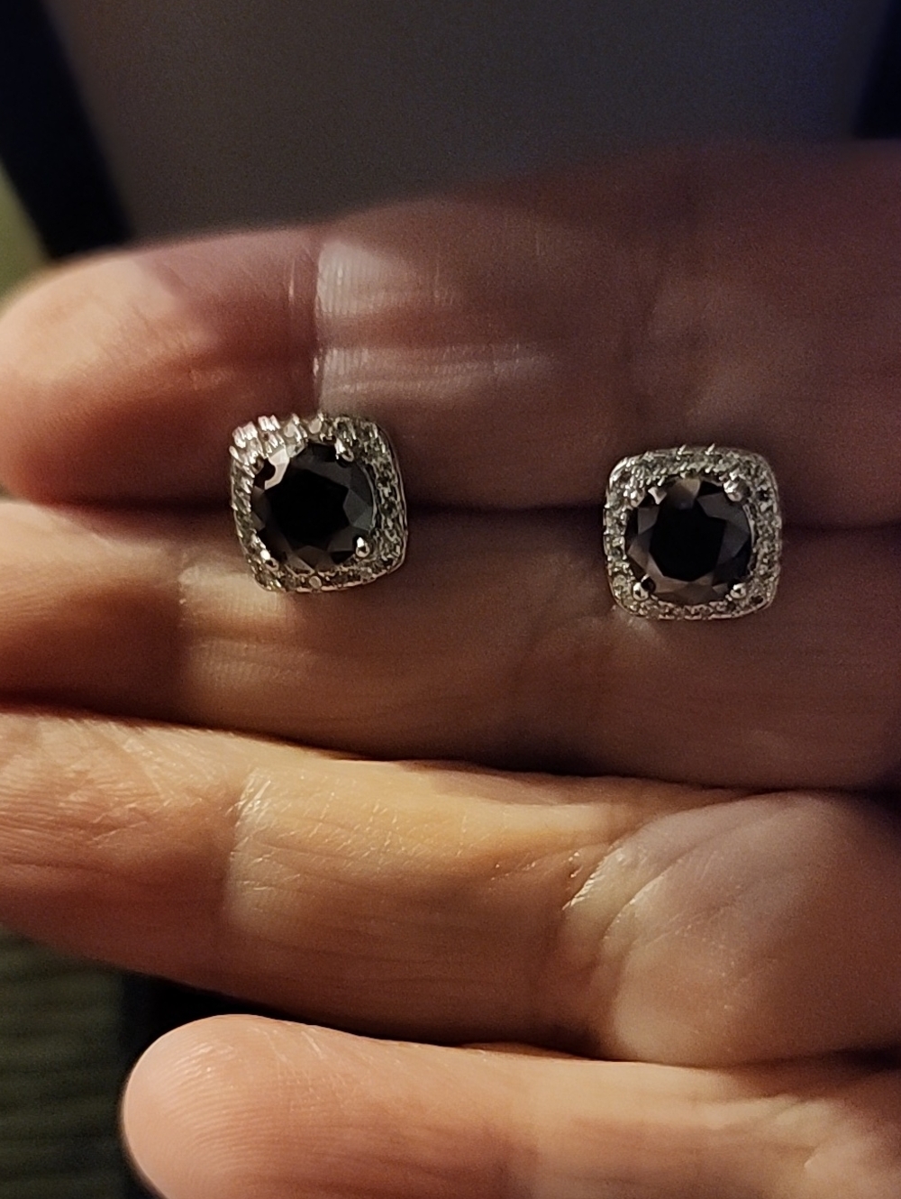 Silver Halo Black Moissanite Stud Earrings - Women Jewelry